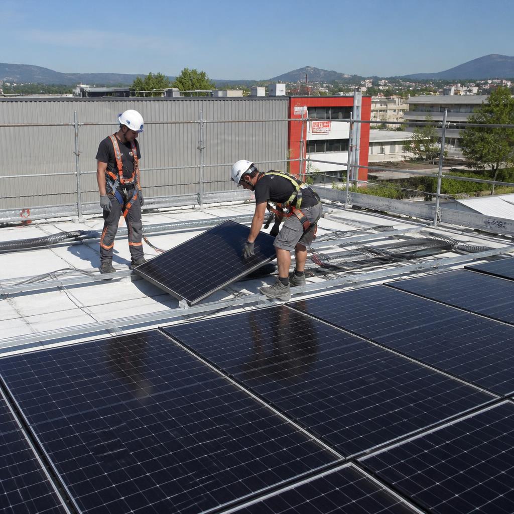 Installation de panneaux solaires sur toiture commerciale